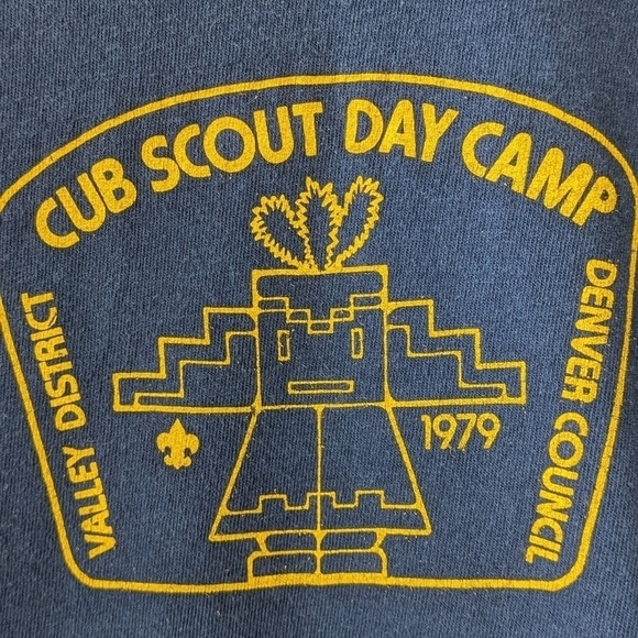 Vintage Russell 1979 Denver Cub Scout Day Camp S/S T-Shirt Single Stitch Blue - Picture 2 of 7